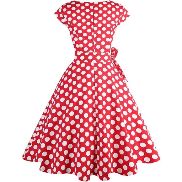 Women's 1950 Boatneck Cap Sleeve Vintage Swing Cocktail Party Dress with Pockets - Picture 2 of 3
